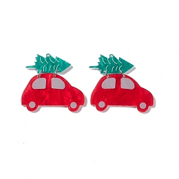 Honeyhandy Opaque Acrylic with Iron Rings Pendants, Vehicle with Christmas Tree Charms, Red, 43x44x2.5mm, Hole: 1.5mm