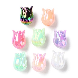 Honeyhandy UV Plated Acrylic Beads, Iridescent, Tulip Flower, Mixed Color, 16x12x12mm, Hole: 3mm