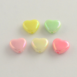 Honeyhandy AB Color Plated Heart Acrylic Beads, Mixed Color, 11x12x5mm, Hole: 2mm, about 1100pcs/500g