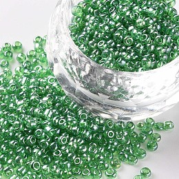 Honeyhandy Glass Seed Beads, Trans. Colours Lustered, Round, Green, 2mm, Hole: 1mm, 30000pcs/pound