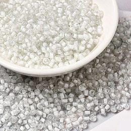 Honeyhandy 8/0 Transparent Glass Seed Beads, Inside Colours, Round Hole, Round, White, 3~3.5x2mm, Hole: 1~1.2mm, about 450g/bag