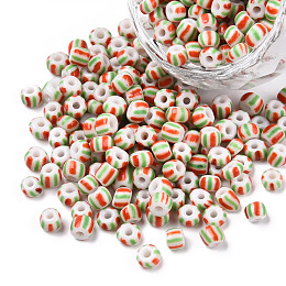 Honeyhandy 6/0 Opaque Colours Seep Glass Seed Beads, Round Hole, Round with Stripe Pattern, Dark Orange, 3~4.5x3~4.5mm, Hole: 1.2~1.5mm, about 450g/bag