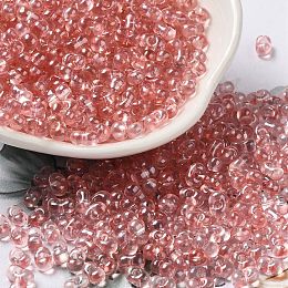 Baking Glass Seed Beads, Peanut, Light Salmon, 5.5~6x3~3.5x3mm, Hole: 1~1.2mm