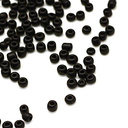 Honeyhandy Frosted Opaque Glass Seed Beads, Round, Black, 2x1~2mm, Hole: 0.5mm, about 30000pcs/bag, 440~450g/bag