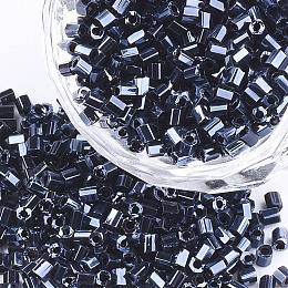 Honeyhandy Grade A Glass Seed Beads, Hexagon(Two Cut), Opaque Colours, Prussian Blue, 1.5~2.5x1.5~2mm, Hole: 0.8mm, about 2100pcs/bag, 450g/bag