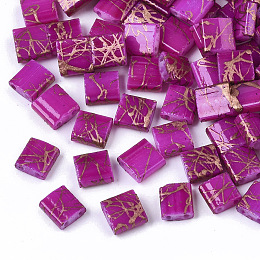 Honeyhandy 2-Hole Drawbench Glass Seed Beads, Opaque Spray Painted, Rectangle, Magenta, 5x4.5~5x2~2.5mm, Hole: 0.5~0.8mm