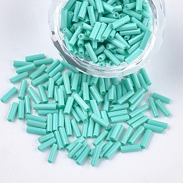 Honeyhandy Glass Bugle Beads, Round Hole, Opaque Colours, Turquoise, 6~7x1.5~2mm, Hole: 0.8mm, about 10000pcs/bag