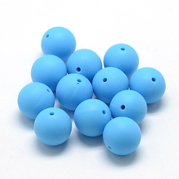 Honeyhandy Food Grade Eco-Friendly Silicone Beads, Round, Deep Sky Blue, 8~10mm, Hole: 1~2mm