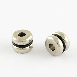 Honeyhandy Stainless Steel Spacer Beads, with Black Silicone, Flat Round, Stainless Steel Color, 8x6mm, Hole: 3mm