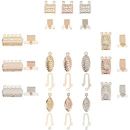 SUNNYCLUE 1 Box 5 Styles 15 Sets Necklace Layering Clasps Multi-Strand Slide Rectangle Connectors Spacer Slide Clasps Brass Separator for Layered Bracelets Necklaces Jewelry DIY Crafting Supplies