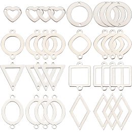 SUNNYCLUE 1 Box 32Pcs 4 Styles Connector Charms Stainless Steel Link Charms Hollow Heart Square Geometric Charm Connector Bulk Link Charm for Jewelry Making Charms DIY Earring Bracelet Necklace Craft