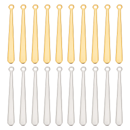 Unicraftale 20Pcs 2 Colors 201 Stainless Steel Pendants, Bar, Golden & Stainless Steel Color, 31.5x3.5x0.5mm, Hole: 1.4mm, 10pcs/colors