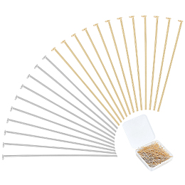 Unicraftale 300Pcs 2 Colors 304 Stainless Steel Flat Head Pins, for Jewelry Making, Golden & Stainless Steel Color, 21 Gauge, 50x0.7mm, Head: 1.5mm, 150pcs/color