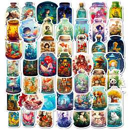 Honeyhandy Cartoon Paper Sticker, for DIY Scrapbooking, Craft, Magic Bottle with Animal/Plant/Human, Mixed Color, 50~54x23.5~52.5x0.1mm, 50pcs/bag