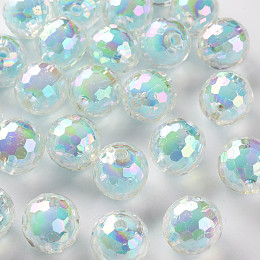 Honeyhandy Transparent Acrylic Beads, Bead in Bead, AB Color, Faceted, Round, Sky Blue, 16mm, Hole: 3mm, about 205pcs/500g