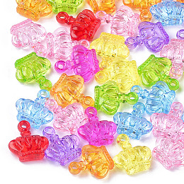 Honeyhandy Transparent Acrylic Pendants, Crown, Mixed Color, 21.5x20x7.5mm, Hole: 2.5mm, about 435pcs/500g