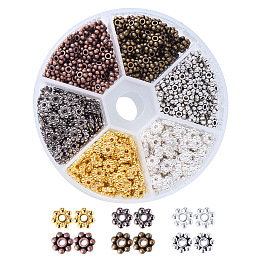 PandaHall Elite 600 PCS 6x1.5mm 6 Color Snowflake Antique Tibetan Silver Alloy Spacer Beads Jewelry Findings Accessories for Bracelet Necklace Jewelry Making