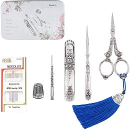 SUNNYCLUE Embroidery Scissors Kits European Antique Vintage Sewing Set Include Needle Storage Tube Awl Threader Thimble Tailor Scissors Sewing Tools Supplies for Sewing Craft Needlework