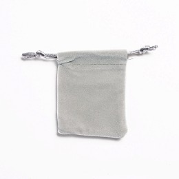 Honeyhandy Rectangle Velours Jewelry Bags, Light Grey, 8.8x7cm