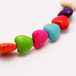 Heart Synthetic Turquoise Beads Strands, Dyed, Mixed Color, 12x12x5mm, Hole: 1mm, about 36pcs/strand, 15.7 inch