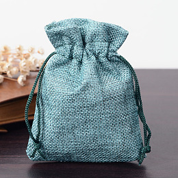 Honeyhandy Polyester Imitation Burlap Packing Pouches Drawstring Bags, Medium Sea Green, 12x9cm