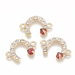 Honeyhandy Alloy Rhinestone Links connectors, Horseshoe with Ladybug, Light Gold, 15x22x2mm, Hole: 2mm