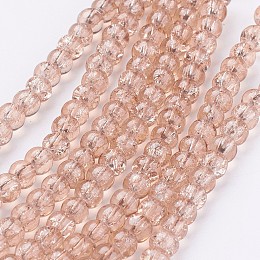 1 Strand Transparent Crackle Glass Round Beads Strands, BurlyWood, 4mm; Hole: 1.1~1.3mm; about 200pcs/strand, 31.4 inches