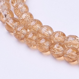 Honeyhandy Crackle Glass Beads Strands, Round, BurlyWood, 6mm, Hole: 1.3~1.6mm, about 133pcs/strand, 31.4 inch