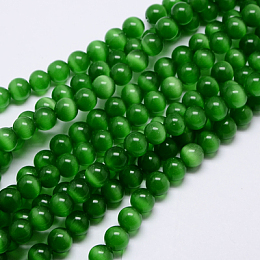 Honeyhandy Cat Eye Beads, Round, Green, 10mm, Hole: 0.8mm, about 39pcs/strand, about 15 inch/strand