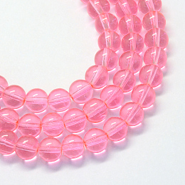 Honeyhandy Baking Painted Transparent Glass Round Bead Strands, Pink, 8.5~9mm, Hole: 1.5mm, about 105pcs/strand, 31.8 inch