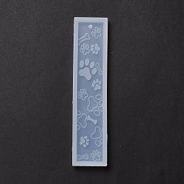 Honeyhandy DIY Bookmark Silicone Molds, Resin Casting Molds, For UV Resin, Epoxy Resin Jewelry Making, Rectangle with Bone & Dog Paw Print, White, 150x33x7mm, Hole: 2.5mm, Inner Diameter: 140x26mm