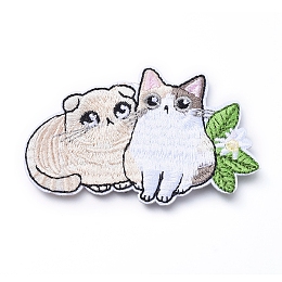 Honeyhandy Computerized Embroidery Cloth Iron on/Sew on Patches, Costume Accessories, Appliques, Cat Shape, Colorful, 49x77x2mm