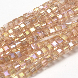 Arricraft Faceted Cube Full Rainbow Plated Transparent Electroplate Glass Beads Strands, Sandy Brown, 2x2x2mm, Hole: 0.5mm; about 200pcs/strand, 15.7 inches