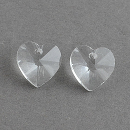 Honeyhandy Transparent Glass Heart Pendants, Faceted, Clear, 14x14x8mm, Hole: 1.5mm