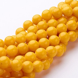 Honeyhandy Natural Mashan Jade Round Beads Strands, Dyed, Yellow, 10mm, Hole: 1mm, about 41pcs/strand, 15.7 inch