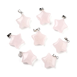 Honeyhandy Natural Rose Quartz Pendants, Pendants, with Platinum Tone Brass Findings, Star, 23.5x20.5x7.5mm