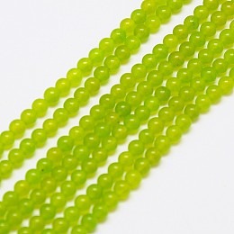 Honeyhandy Natural Malaysia Jade Bead Strands, Round Dyed Beads, Green Yellow, 4mm, Hole: 1mm, about 90pcs/strand, 14.8 inch