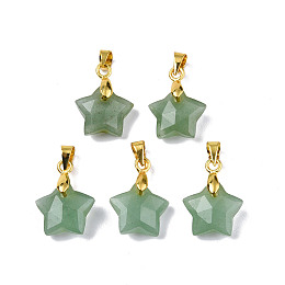 Honeyhandy Natural Green Aventurine Charms, with Golden Plated Brass Findings, Faceted Star, Star: 12x12.5x5.5mm, Hole: 3.5x4mm