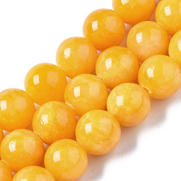 Honeyhandy Natural Dyed Yellow Jade Gemstone Bead Strands, Round, Yellow, 10mm, Hole: 1mm, about 40pcs/strand, 15.7 inch