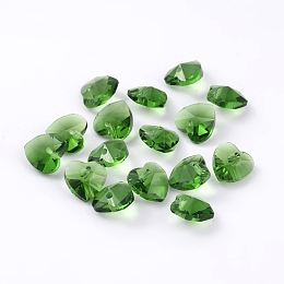 Romantic Valentines Ideas Glass Charms, Faceted Heart Charm, Lime Green, 10x10x5mm, Hole: 1mm