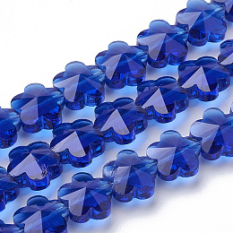 Honeyhandy Transparent Glass Beads, Faceted, Plum Blossom, Blue, 10x10x7mm, Hole: 1mm