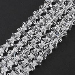 Honeyhandy Clear Faceted Glass Bicone Beads Strands, 6x6mm, Hole: 1mm, about 50pcs/strand, 11.4 inch