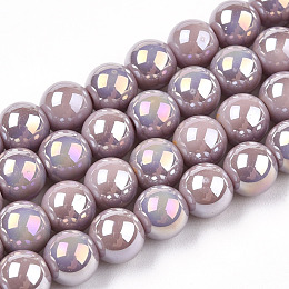 Honeyhandy Electroplate Opaque Glass Beads Strands, AB Color Plated, Round, Rosy Brown, 6~6.5mm, Hole: 1.4mm, about 67~70pcs/strand, 14.76 inch~15.16 inch(37.5~38.5cm)