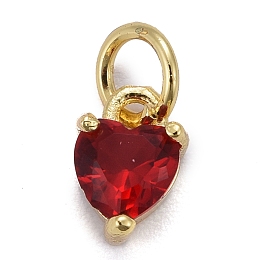 Honeyhandy Brass Micro Pave Cubic Zirconia Charms, Long-Lasting Plated, Real 18K Gold Plated, Heart, Red, 8x5x3.5mm, Hole: 3mm