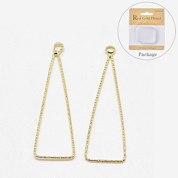 Honeyhandy Brass Pendants, Triangle, Real 18K Gold Plated, 37x11.5x0.5mm, Hole: 1.5mm