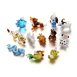 Arricraft Handmade Lampwork Pendants, Chinese Zodiac, Mixed Color, 15~29x14~41x8~17mm