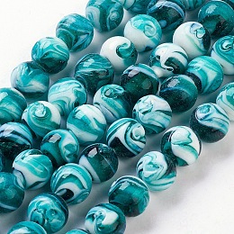 Honeyhandy Handmade Lampwork Beads, Round, Dark Cyan, 14mm, Hole: 1~2mm