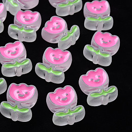 Honeyhandy Transparent Acrylic Beads, with Enamel, Frosted, Flower, WhiteSmoke, 24.5x20x9mm, Hole: 3mm