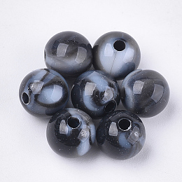 Honeyhandy Acrylic Beads, Imitation Gemstone Style, Round, Black, 8x7.5mm, Hole: 1.6mm