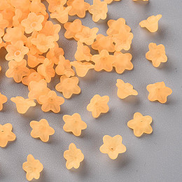 ARRICRAFT Transparent Acrylic Beads, Flower, Frosted, Orange, 10x5mm, Hole: 1mm, about 420pcs/50g